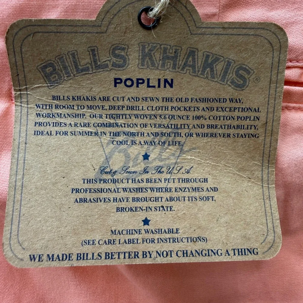 Bills Khakis M2 Model 2 Plain Front Standard Fit Poplin Pants Coral Orange 44